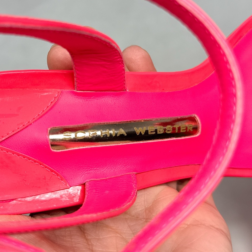 Sophia Webster Lilico Floral Leather Ankle Strap Stiletto Sandal Heels Pink 37.5 - Picture 10 of 16
